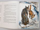 an open book with a picture of a cat and a dog