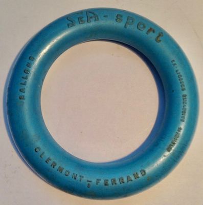 une bague bleue sur laquelle est gravé un message