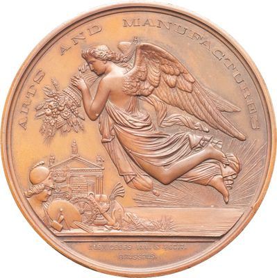 une image représentant une médaille de bronze sur laquelle figure un ange, vu de dos
