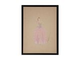 un dessin représentant une femme en robe rose sur fond beige