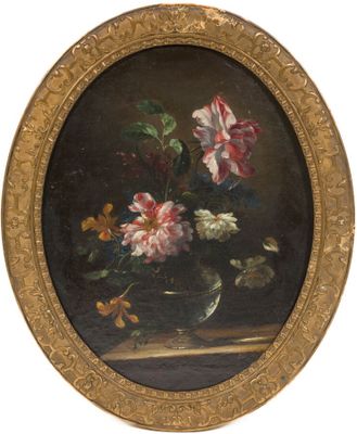 an image of a painting of flowers in a vase on a table