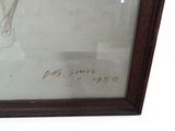 framed drawing of a woman in a dress with a hat on her head