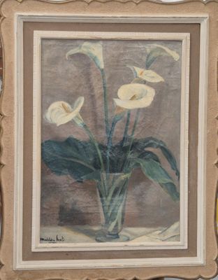 une peinture de fleurs dans un vase sur une table