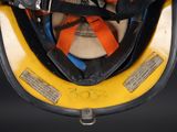 a close up of a helmet on a black background