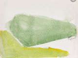 aquarelle représentant des formes vertes et jaunes sur fond blanc