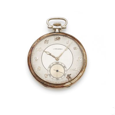 a silver pocket watch with roman numerals on the face