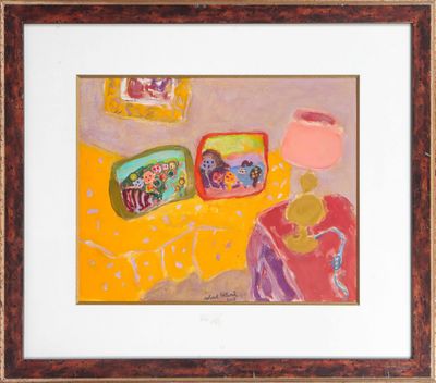 Robert DELVAL (1934-2024) La lampe rose - 2005 Huile sur pap…