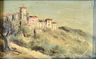 une image d'un tableau représentant un château sur une colline