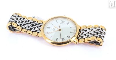 an image of a gold and silver wrist watch on a white background