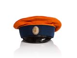 an image of a blue and orange hat on a white surface