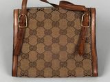 guccissi bag in brown gg canvas with brown leather trim