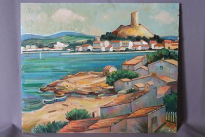Max TOUTAIN (1935-2006) " Vue de Gruissan", huile sur pannea…