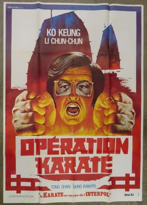 an image of a movie poster for operation karate with a man pointing at the camera