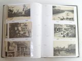 an open book with pictures of people and buildings in it