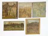 four paintings hanging on the wall of a room