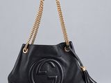 Sac à bandoulière Guccissi en cuir noir avec anses en chaîne dorée