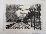an image of a drawing of a road with trees in the foreground