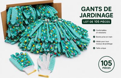 une boîte remplie de gants de jardinage et de gants posée sur une table