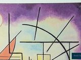 a picture of a painting of a city with a clock on it