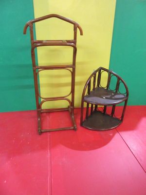 a ladder and a chair on a red and green floor