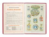un livre ouvert sur lequel figure une illustration représentant des fleurs et des vases