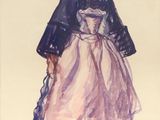 tableau représentant une femme vêtue d'une robe bleue et rose et coiffée d'un chapeau blanc