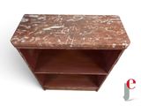 an image of a small wooden table with a marble top