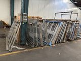 many carts that are lined up in a warehouse