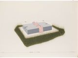 an image of a drawing of a building with a green lawn