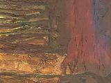 abstract painting of a person walking down a path in the woods