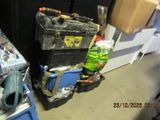 a pile of boxes and other items in a room