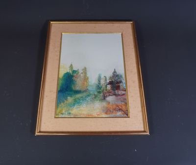 painting on the wall of a room with a picture of a train on it