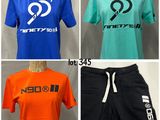four different styles of t - shirts and shorts for men