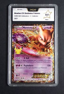 a close up of a pokemon trading card in a plastic case