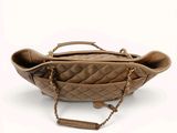 brown leather handbag on white background with chain strap
