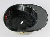 a black hat with a red stitching on it