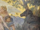 a painting of a painting of a woman and a horse