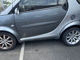 a smart car parked in a parking lot in a parking lot