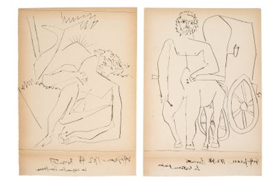 deux dessins représentant un homme en fauteuil roulant et une femme en fauteuil roulant