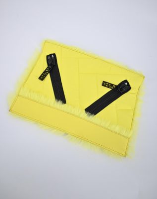 KENZO - Pochette 30cm en nylon en cuir jaune néon, gansé de …