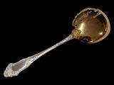 a silver spoon with a gold handle on a black background
