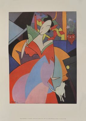 une image d'un tableau représentant une femme en robe rouge