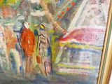 un tableau représentant un homme et une femme marchant sous la pluie