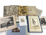 an assortment of antique books with pictures of people and animals