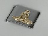 an image of a silver and gold badge with a crown on it