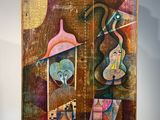 un tableau représentant une guitare et un violoniste, exposé