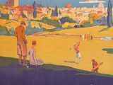 a poster of a man and a woman on the beach
