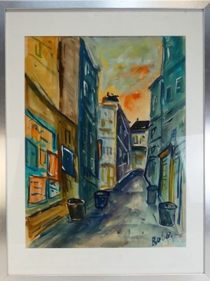 une image d'une peinture d'une rue dans une ville