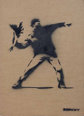 painting of a man throwing a bird with a bird in his hand