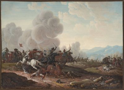 an image of a painting of a group of men riding horses